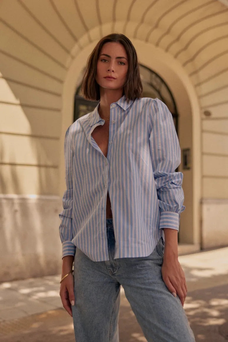 Blusa manga larga Poppy azul - Algodón orgánico - Frøens