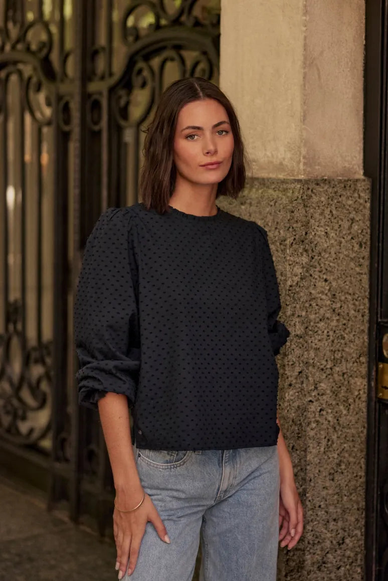 Blusa manga larga Bou negro - Algodón orgánico - Frøens