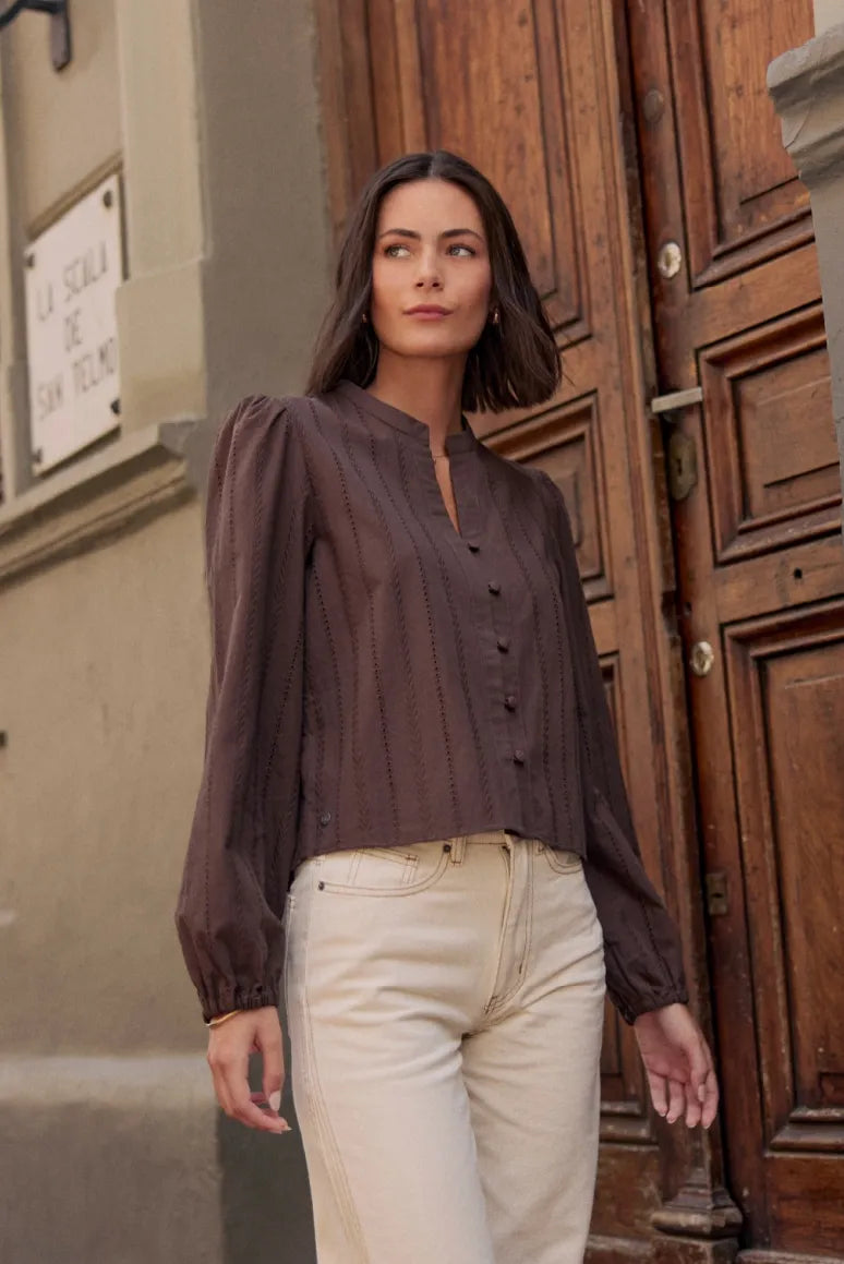 Blusa manga larga Nacar café - Algodón orgánico - Frøens