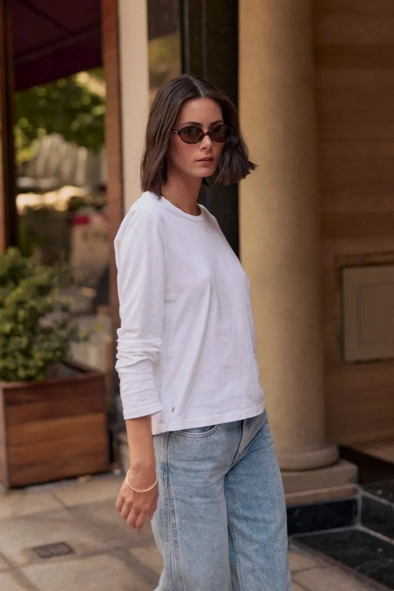 Polera manga larga mujer Lino blanco - Frøens