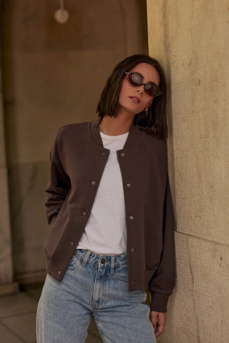 Polerón mujer Bomber café - Algodón orgánico - Frøens