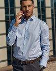 Label - Camisa manga larga non iron stripes azul