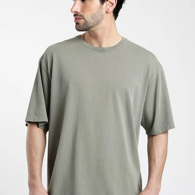 Polera manga corta hombre Oversize verde - Algodón orgánico