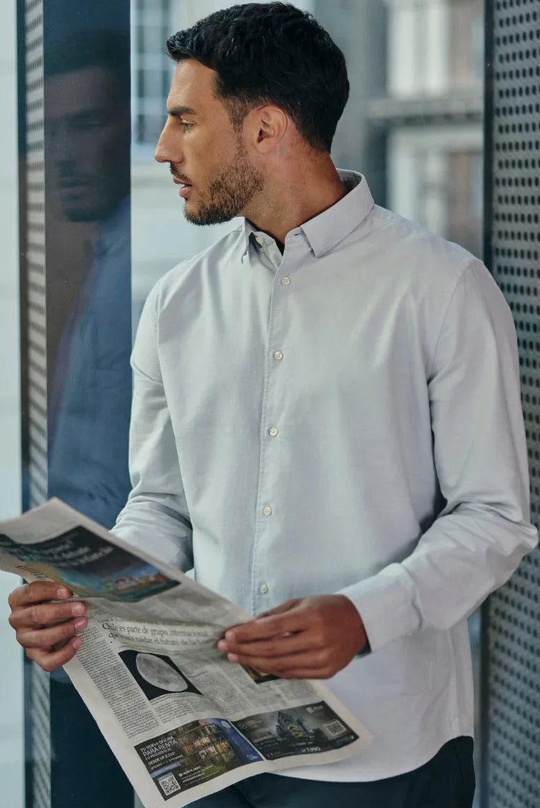 Label - Camisa manga larga oxford gris