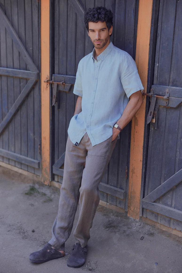 Pantalón hombre lino taupe Froens