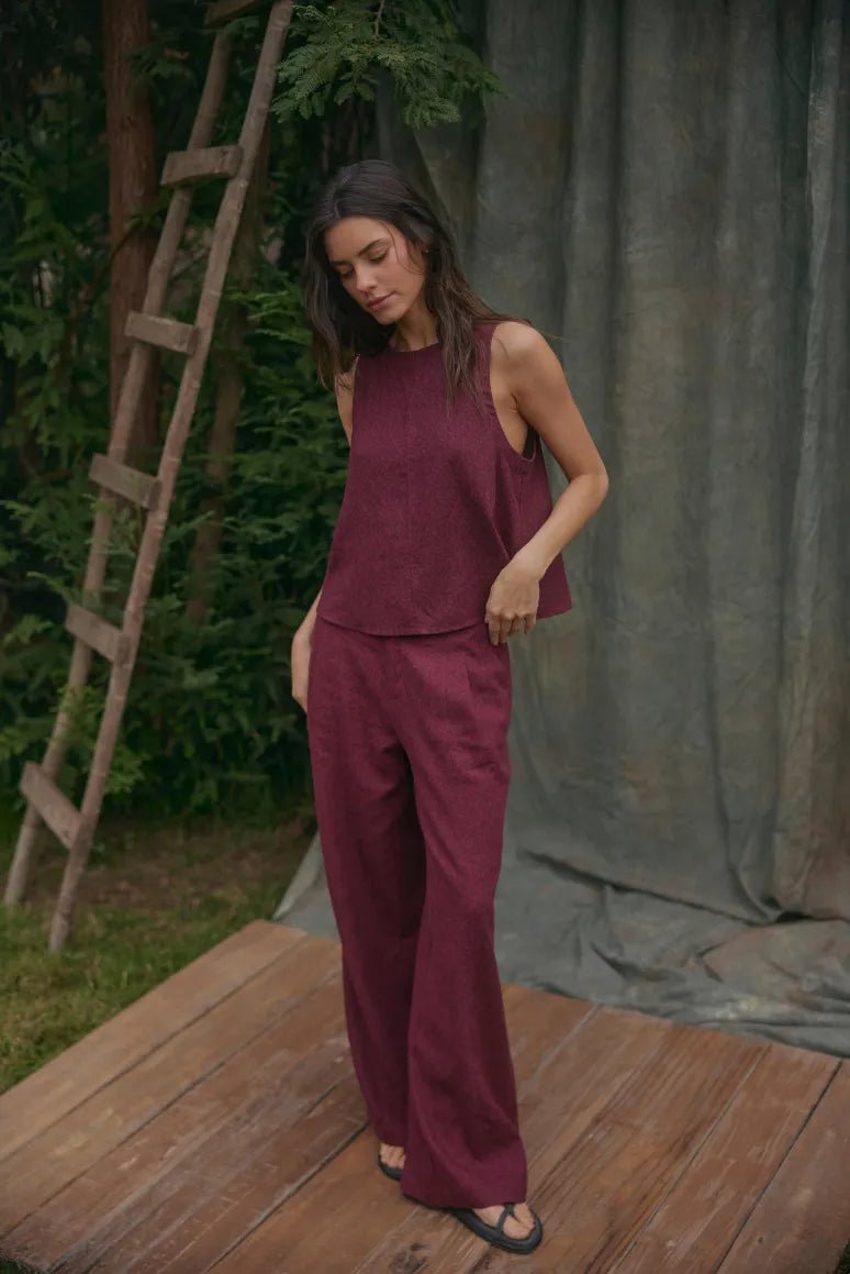 Pantalón mujer docas rombos burdeo - Froens