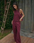 Pantalón mujer docas rombos burdeo - Froens