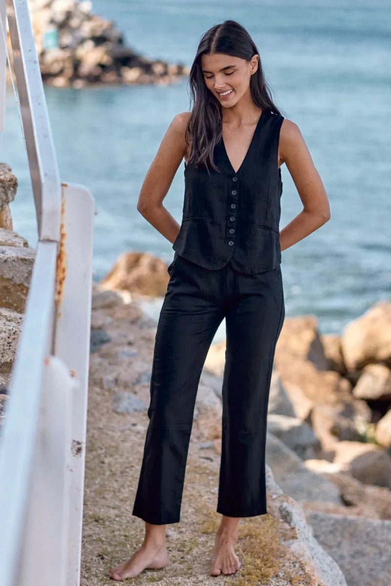 Pantalón mujer Iris negro - Lino - Frøens