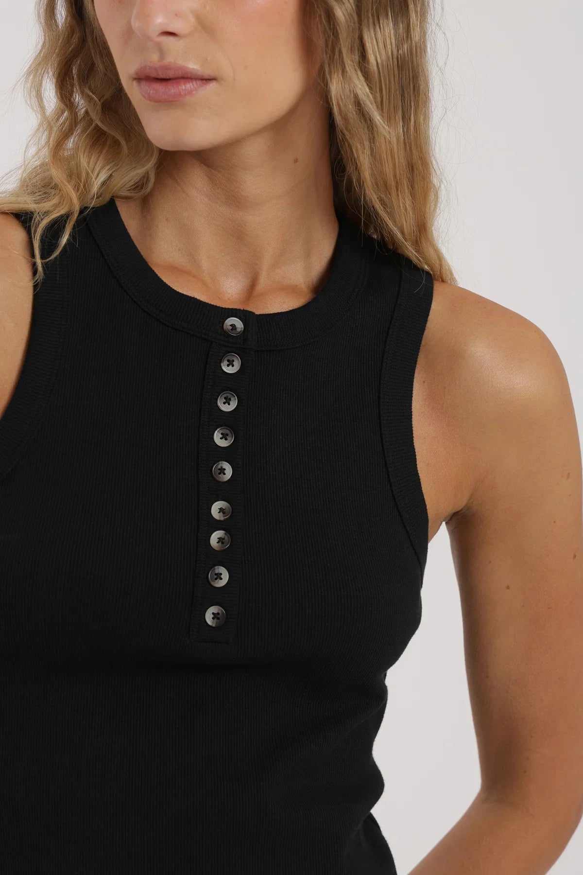 Polera sin mangas mujer Botones negro Froens