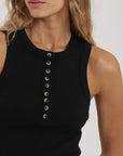 Polera sin mangas mujer Botones negro Froens