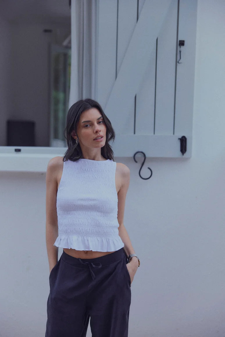 Polera sin mangas mujer buzios blanco Froens
