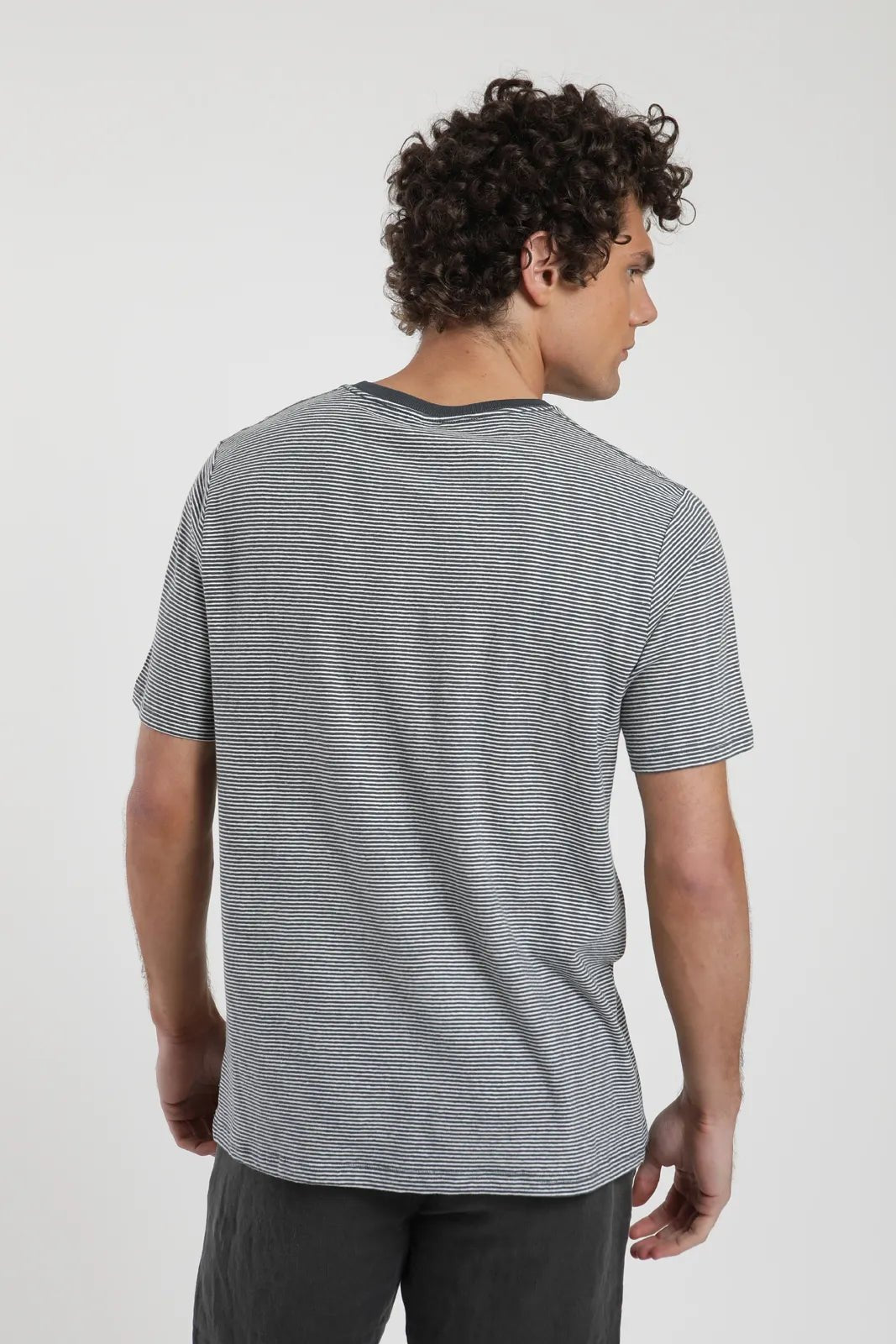 Polera manga corta hombre Rayas Tejida azul - Lino - Frøens