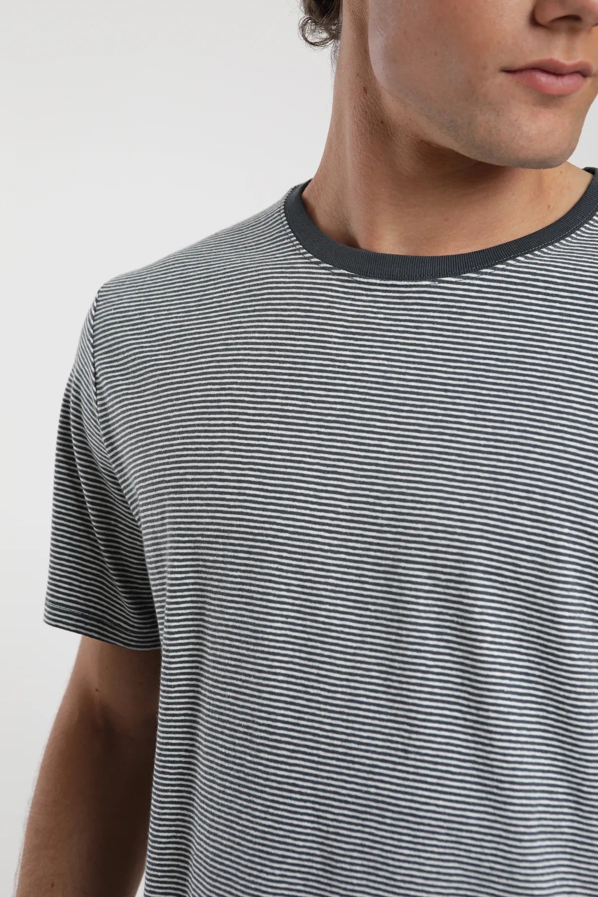Polera manga corta hombre Rayas Tejida azul - Lino - Frøens