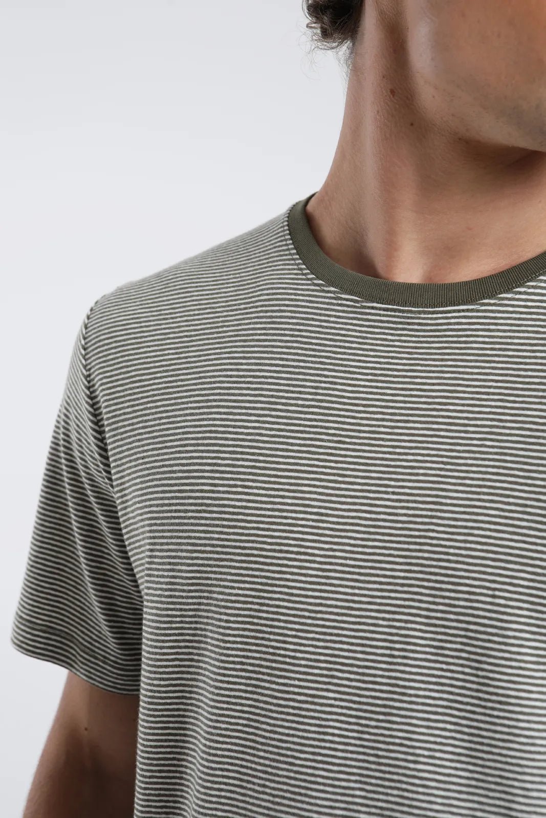 Polera manga corta hombre Rayas Tejida verde - Lino - Frøens