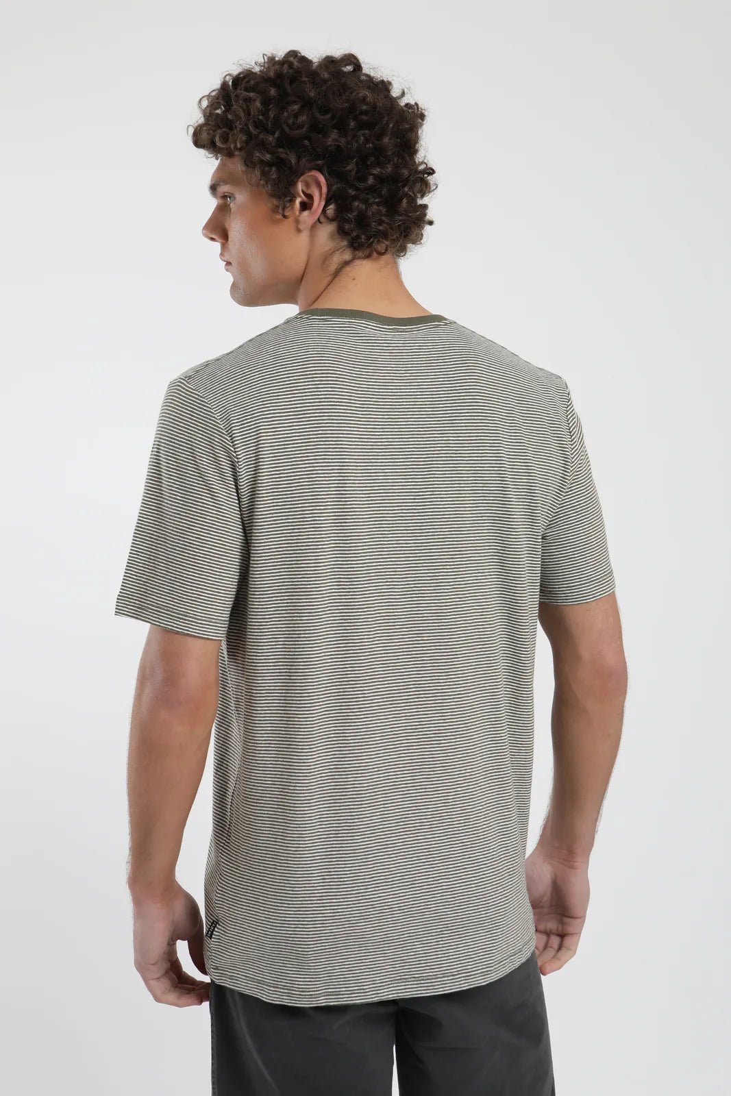 Polera manga corta hombre Rayas Tejida verde - Lino - Frøens