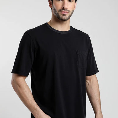 Polera manga corta hombre Bolsillo negra - Algodón orgánico