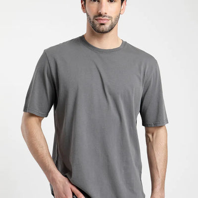 Polera manga corta hombre Plain gris - Algodón orgánico