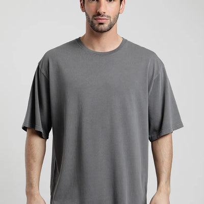 Polera manga corta hombre Oversize gris - Algodón orgánico