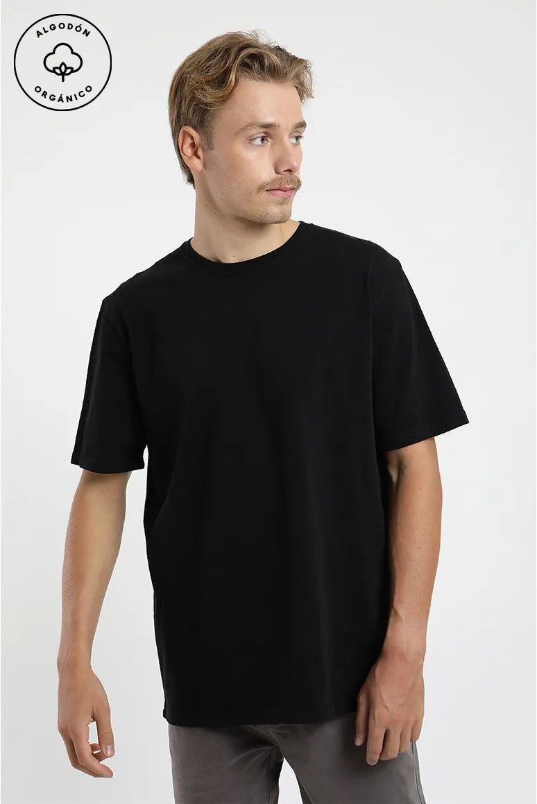 Polera manga corta hombre heavyweight Plain negro Algodón