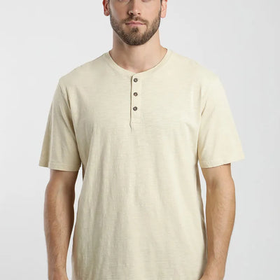 Polera manga corta hombre Mao beige - Algodón orgánico slub