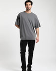 Polera manga corta hombre Oversize gris - Algodón orgánico