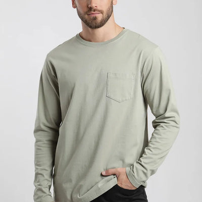 Polera manga larga hombre Bolsillo verde - Algodón orgánico