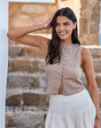 Polera mujer sin mangas Olympia beige - Algodón orgánico - Frøens