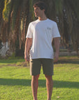 Polera manga corta hombre flores blanco