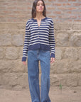 Chaleco mujer natal rayas azul