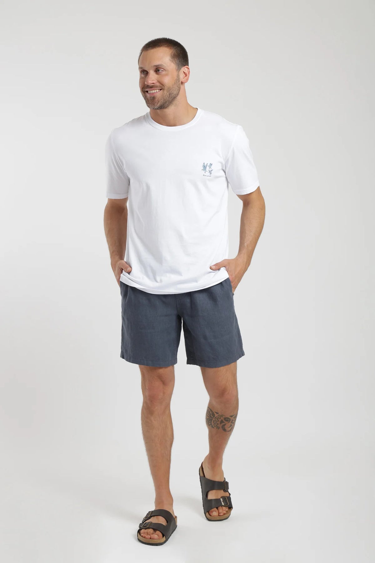 Short hombre lino azul Froens