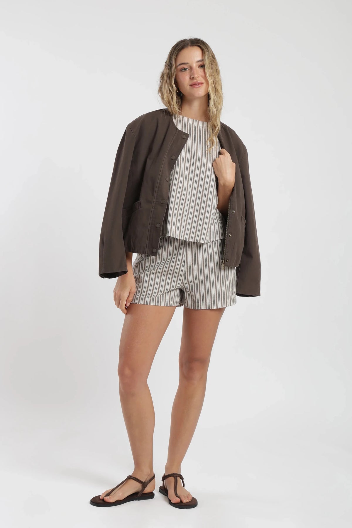 Short mujer aria stripes beige Froens