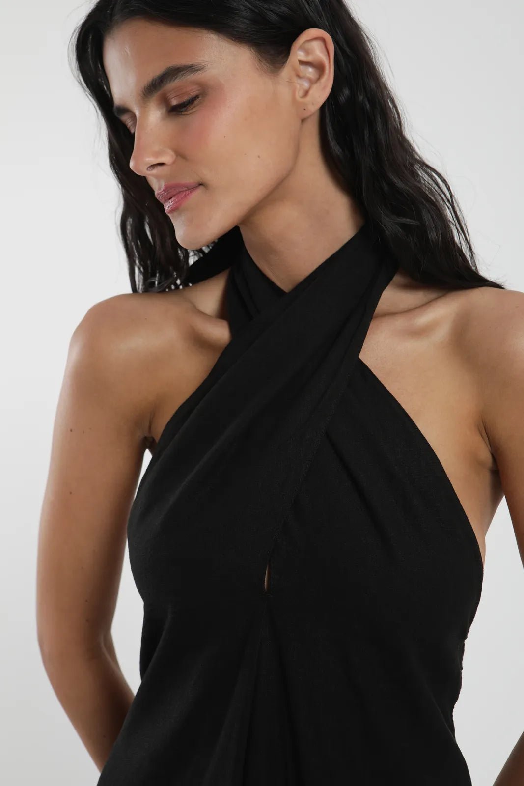 Vestido largo Cross negro - Lino - Frøens