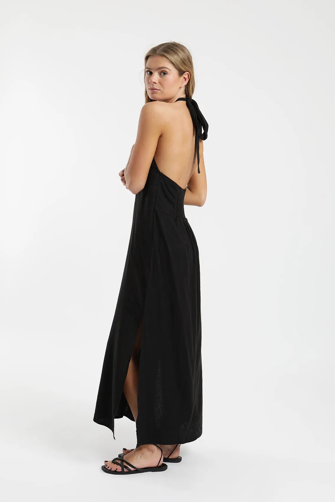 Vestido largo Halter negro - Lino - Frøens