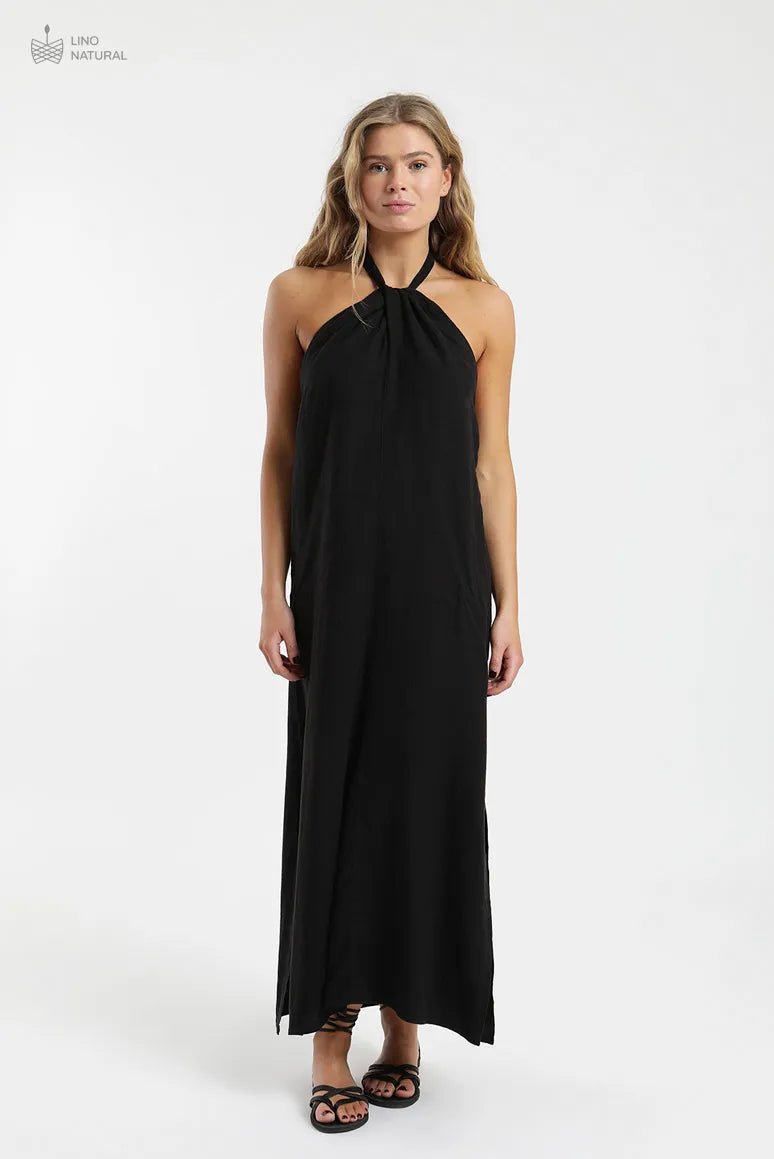 Vestido largo Halter negro - Lino - Frøens