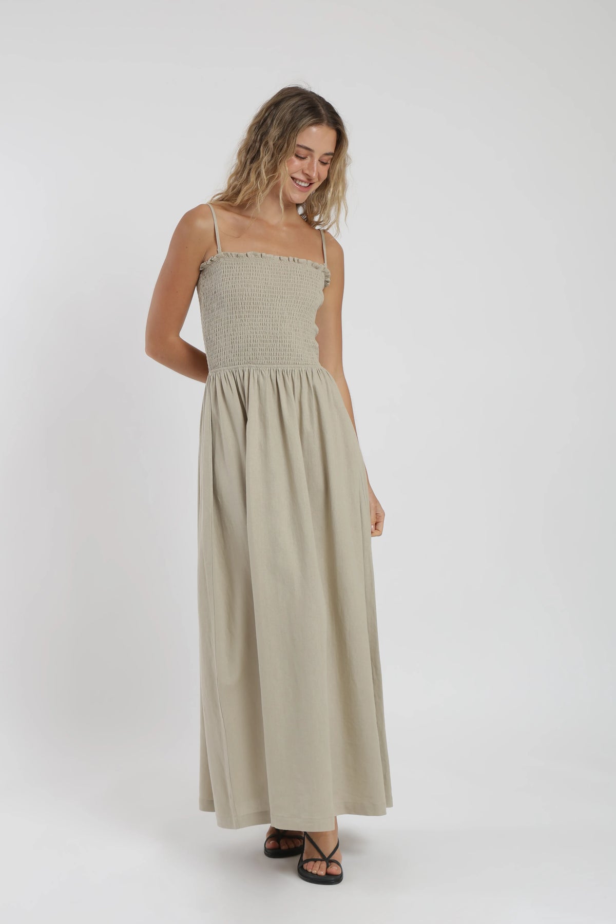 Vestido largo panal beige Froens