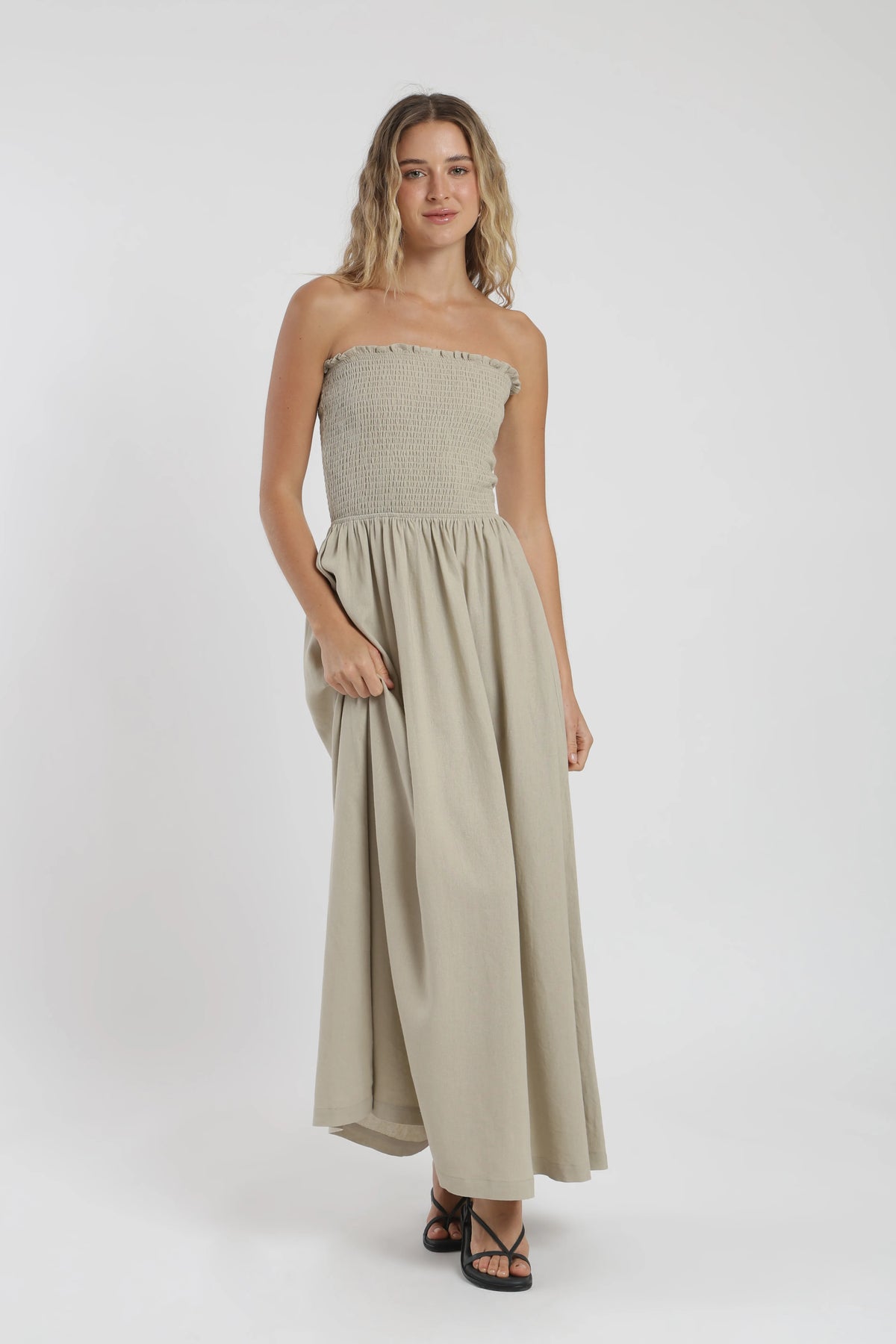 Vestido largo panal beige Froens