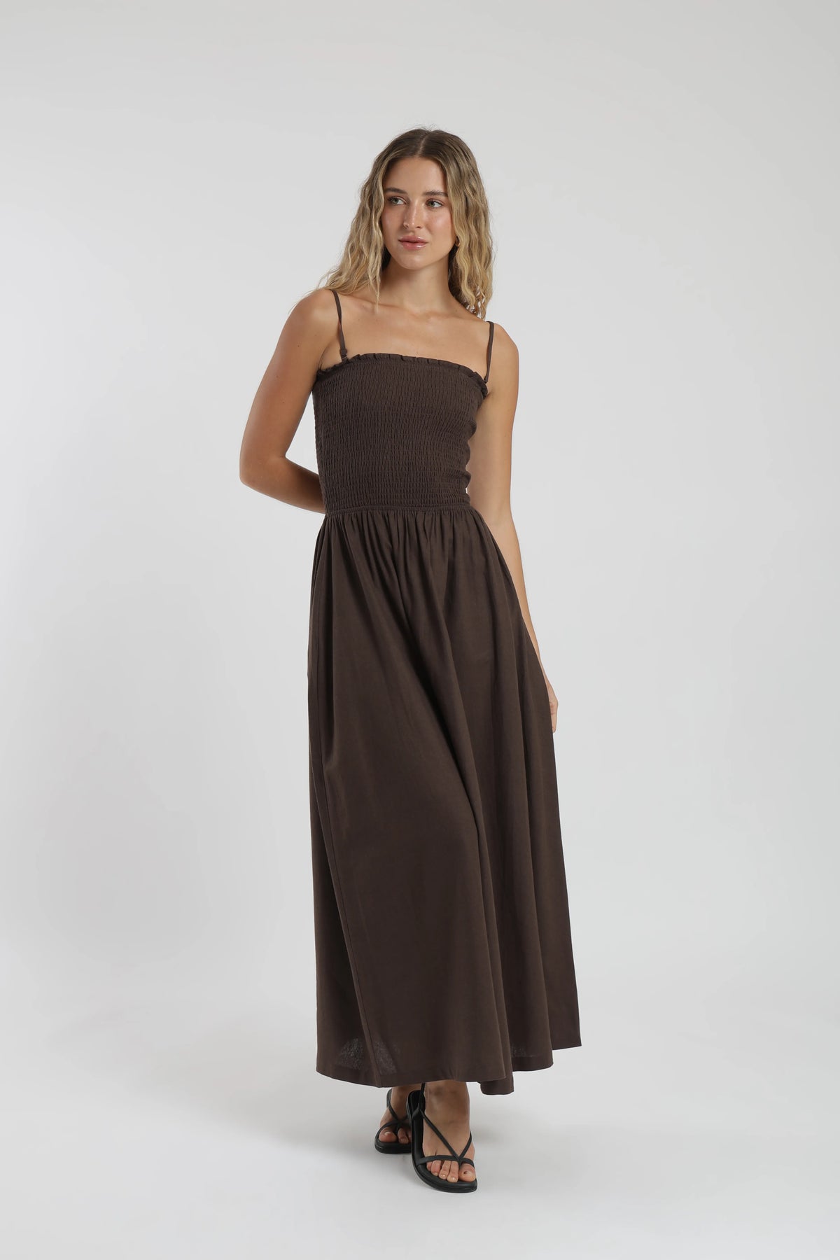 Vestido largo panal café Froens