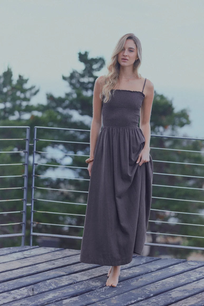 Vestido largo panal café Froens