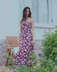 Vestido largo vuelos flores burdeo Froens