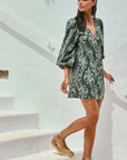 Vestido corto Wrap print verde - Lino
