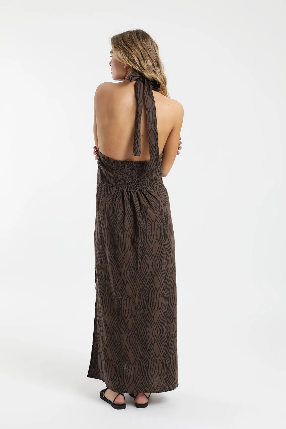 Vestido largo Halter print café - Lino - Frøens